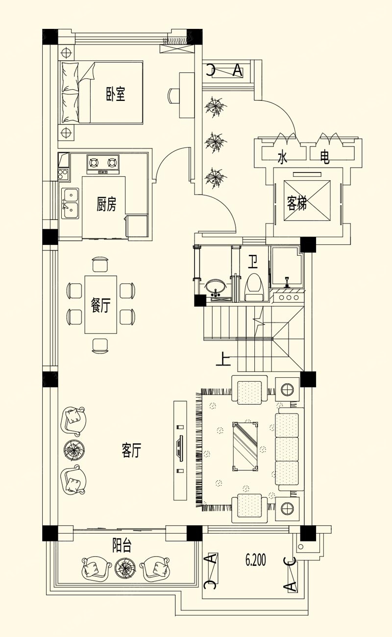 二期中叠墅户型图-二期中叠墅-三层