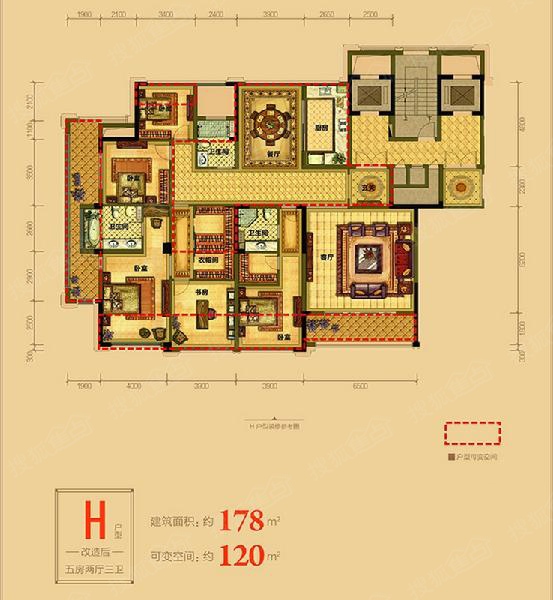 绿都南江壹号-5室2厅3卫-178.00平米