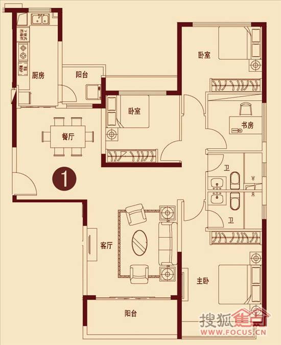 57㎡四室两厅两卫1户型-4室2厅2卫-165.57(建面)