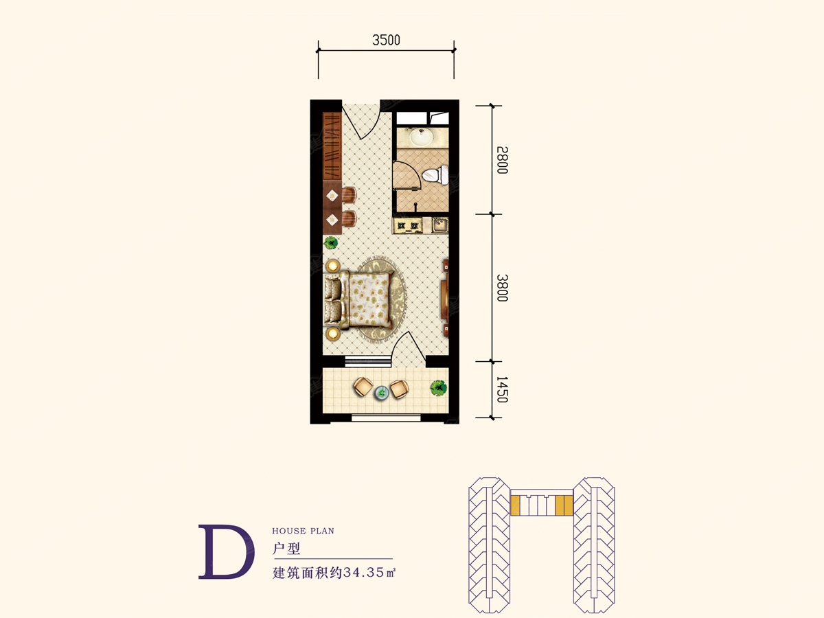瀛海公馆-1室0厅1卫-34.35平米