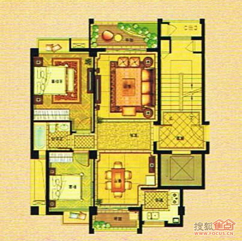 华泰国际新城八期2a户型两房两厅双阳台2室2厅1卫1厨97.00㎡户型