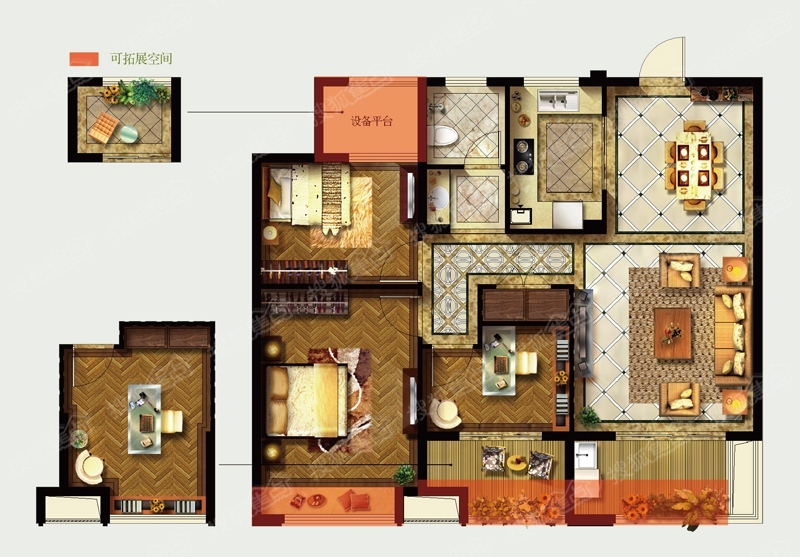 公园1872 四季c户型户型图-3室2厅1卫-104m