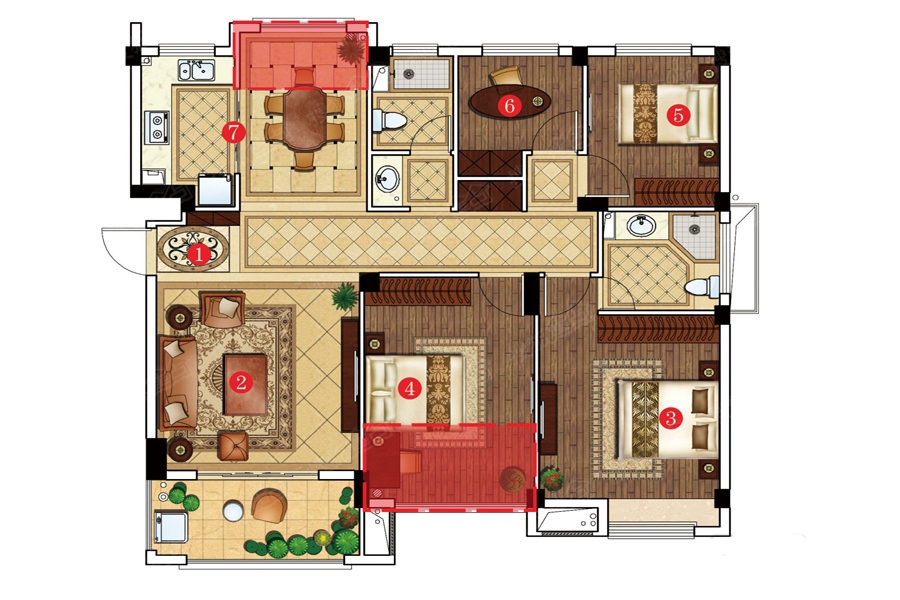 銀億新世界戶型圖-4室2廳2衛-122m