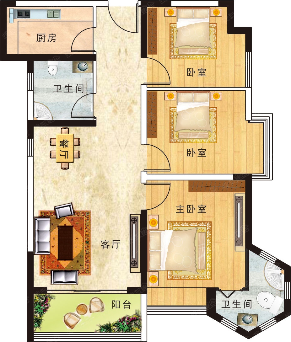 三居室户型图100平 a_386178881.jpg